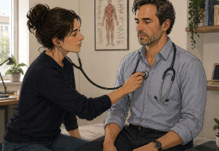 Médecin ausculté 